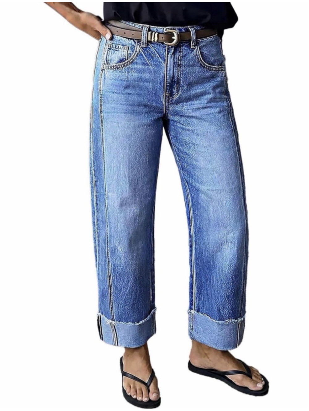Flamingals High Waist Crop Straight Leg Jeans for Women Loose Fit M